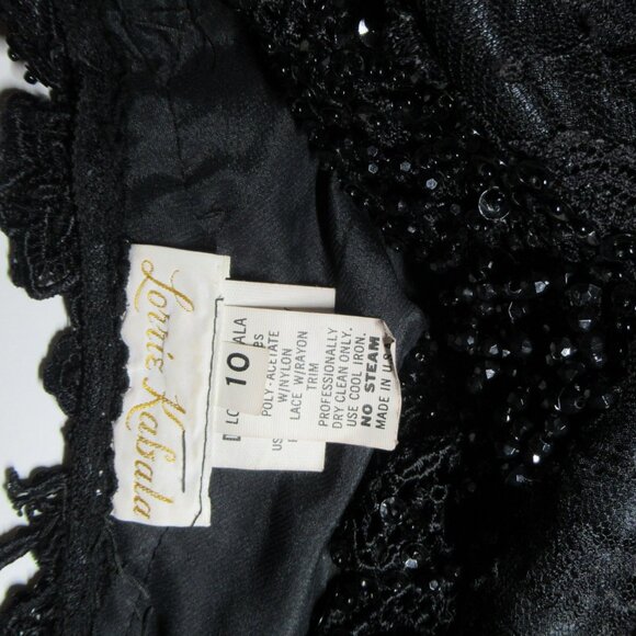 Lorrie Kabala Vintage 1980s Black Lace Bead & Sequin Encrusted Mermaid Gown 10 - Picture 6 of 17